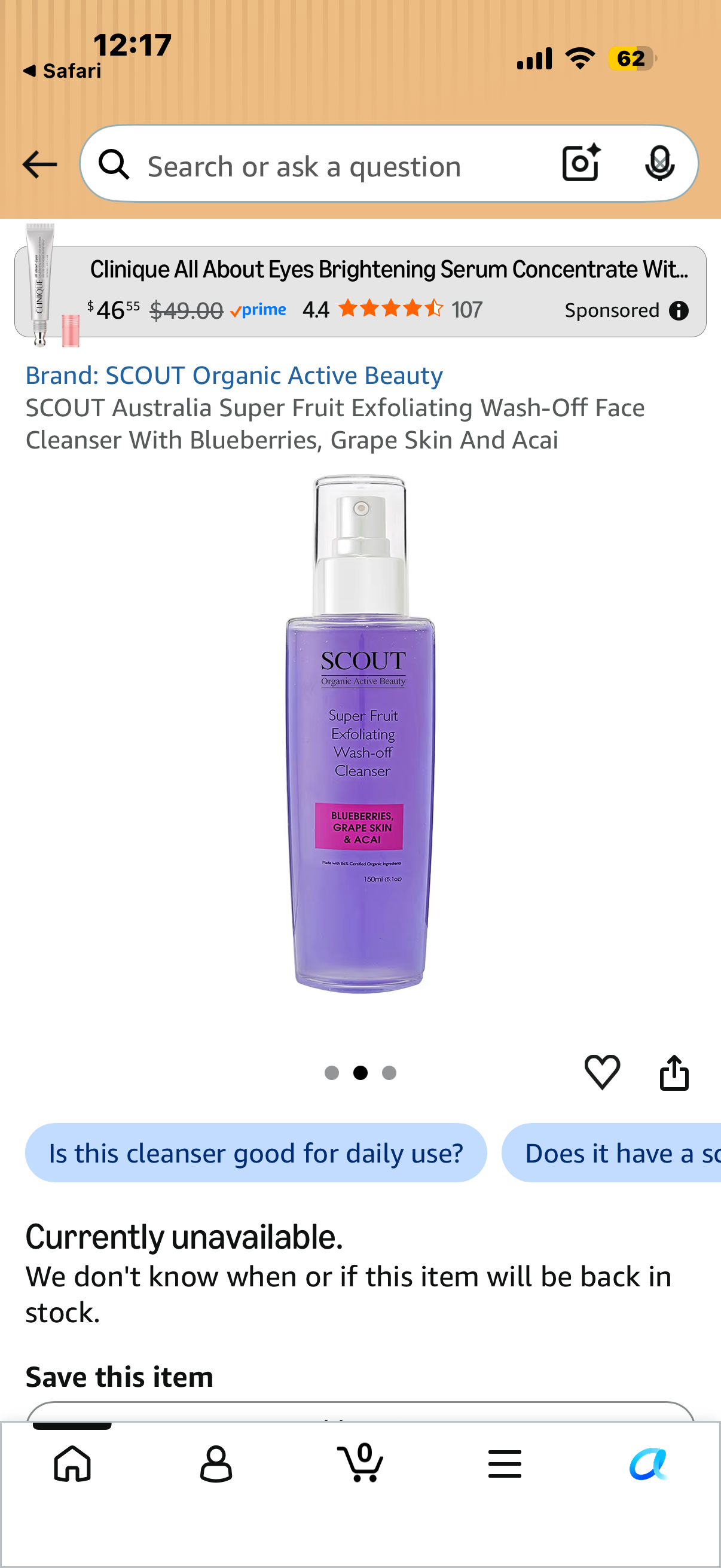 SCOUT Australia Super Fruit Exfoliating Wash-Off Face Cleanser With Blueberries, Grape Skin And Acai