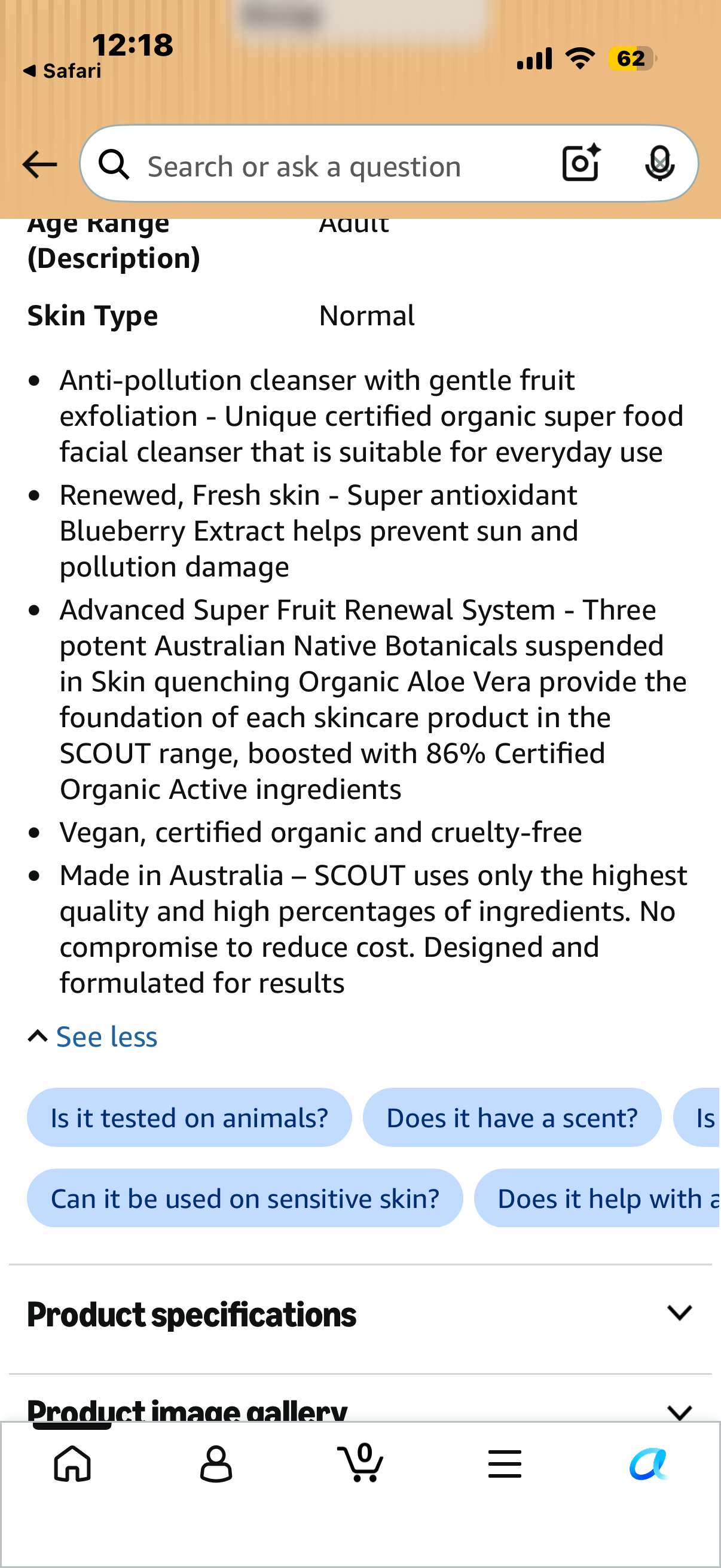 SCOUT Australia Super Fruit Exfoliating Wash-Off Face Cleanser With Blueberries, Grape Skin And Acai