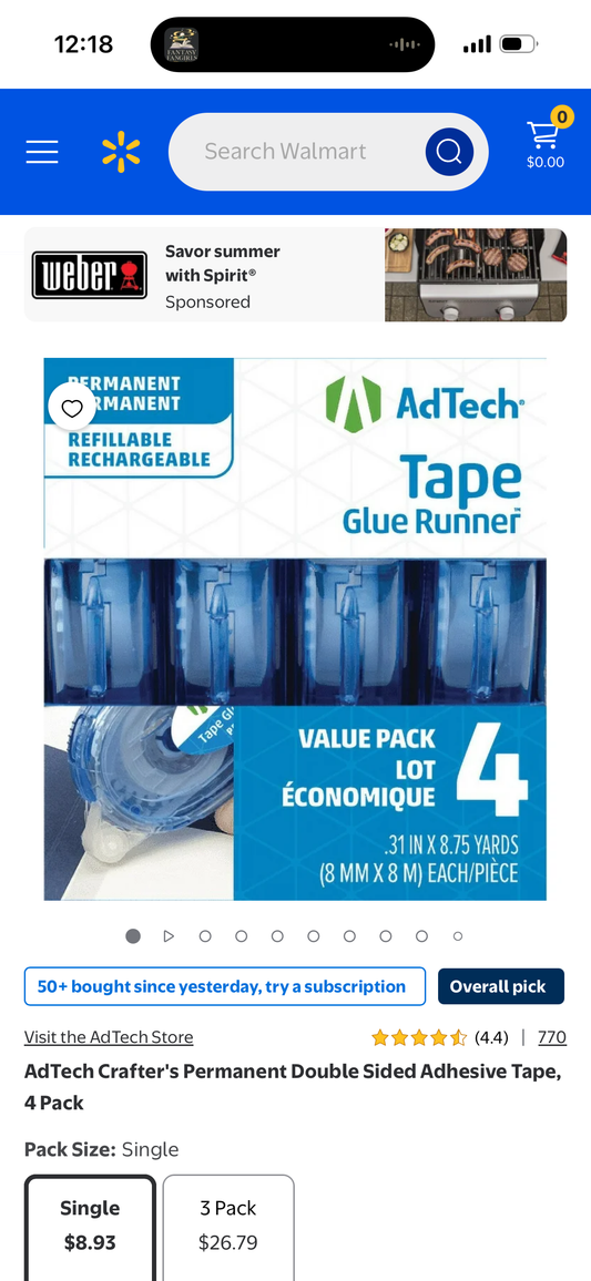 AdTech Crafter's Permanent Double Sided Adhesive Tape, 4 Pack