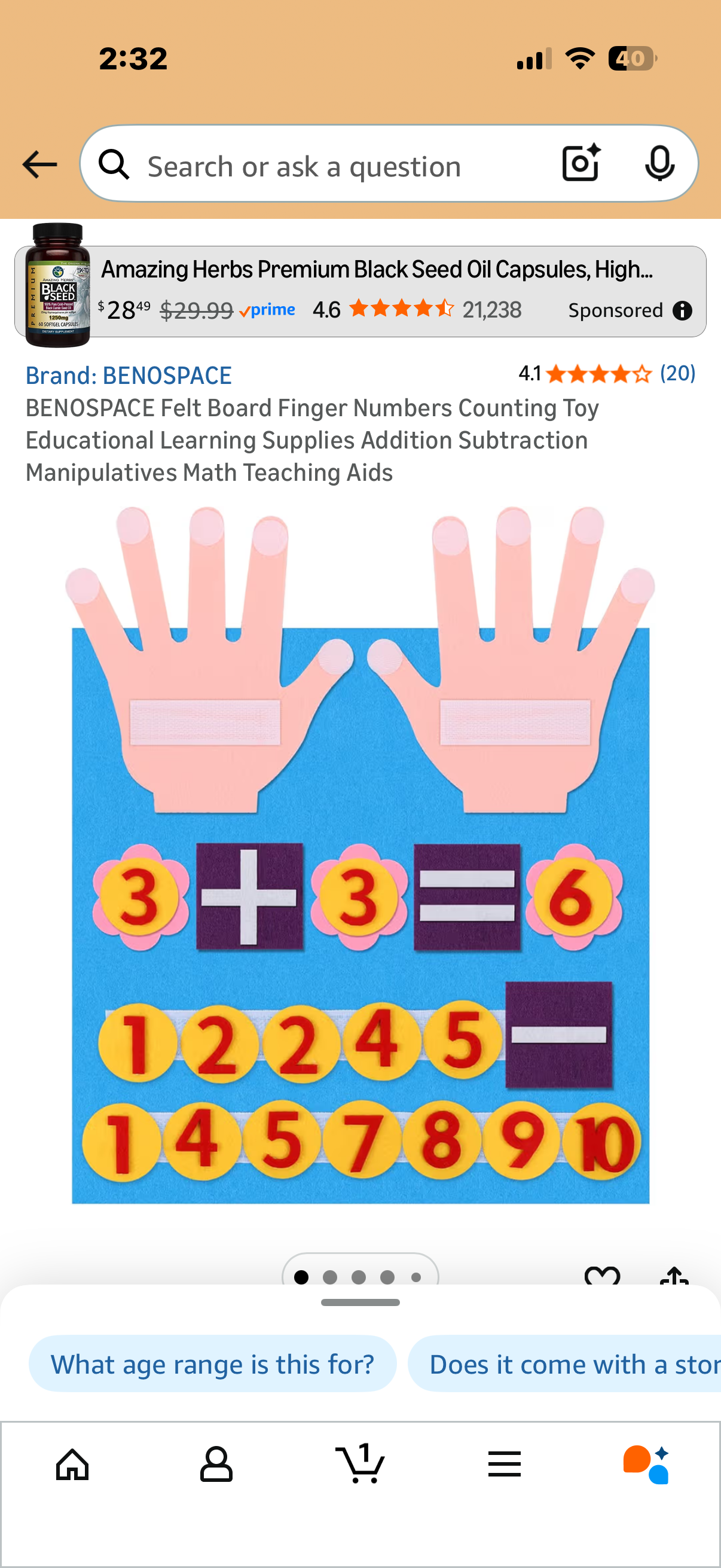 BENOSPACE Felt Board Finger Numbers Counting Toy Educational Learning Supplies Addition Subtraction Manipulatives Math Teaching Aids