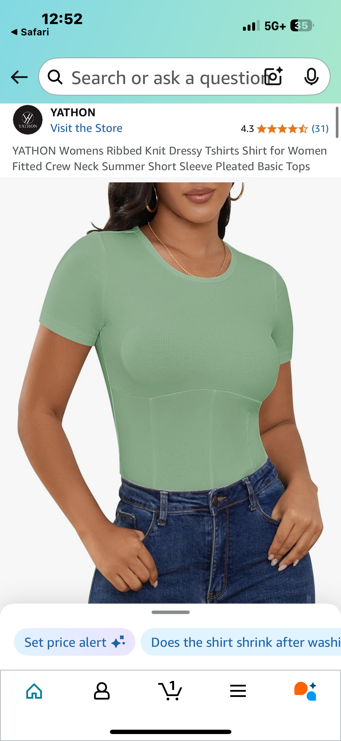 YATHON Womens Ribbed Knit Dressy Tshirts Shirt for Women Fitted Crew Neck Summer Short Sleeve Pleated Basic Tops