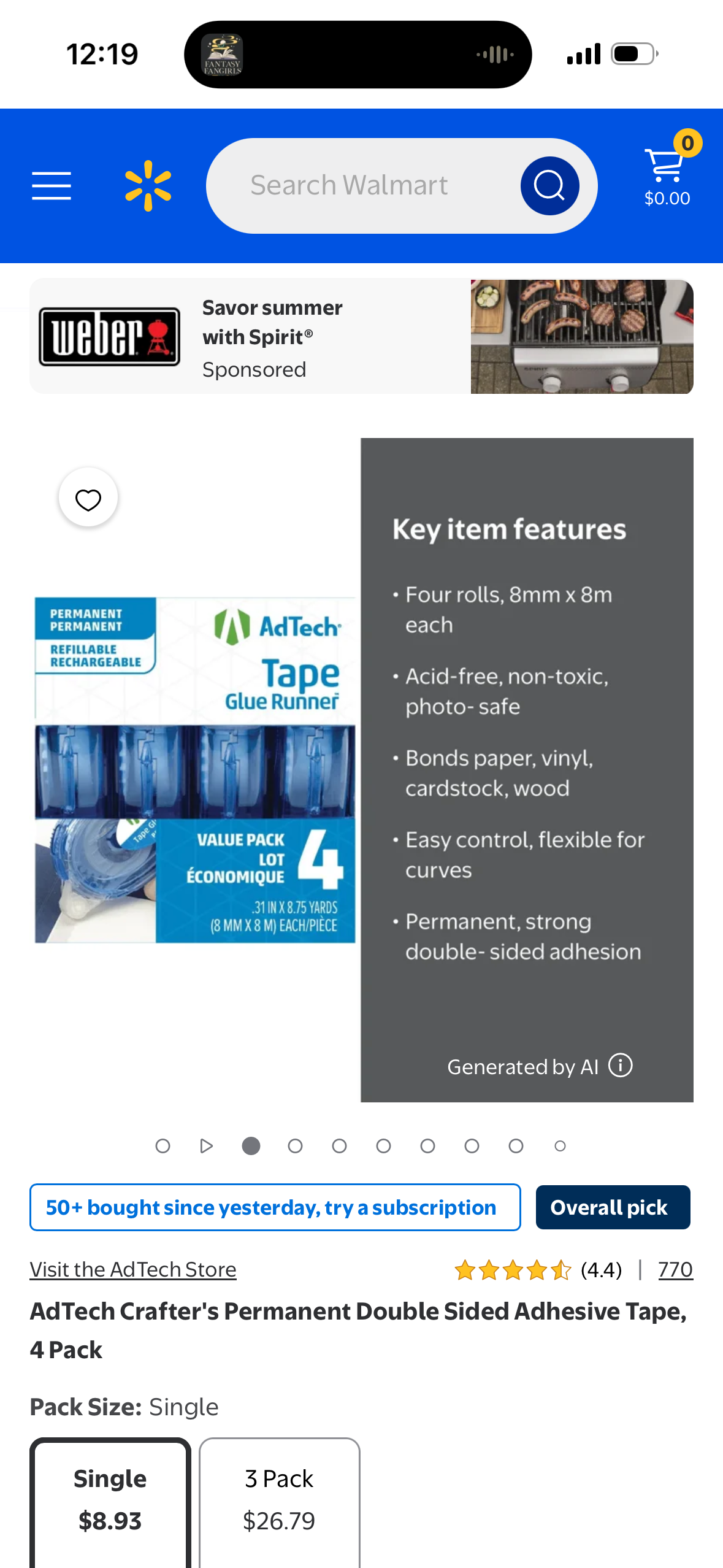 AdTech Crafter's Permanent Double Sided Adhesive Tape, 4 Pack