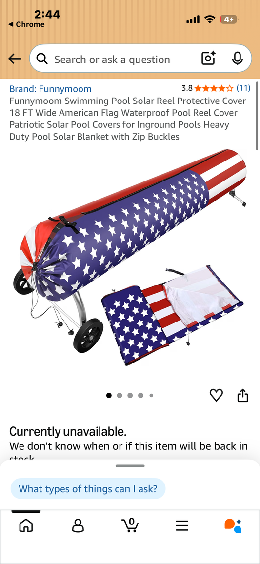 Funnymoom Swimming Pool Solar Reel Protective Cover, 18 FT American Flag Waterproof Pool Reel Cover, Patriotic Solar Cover for Solar Blanket with Zip Buckles