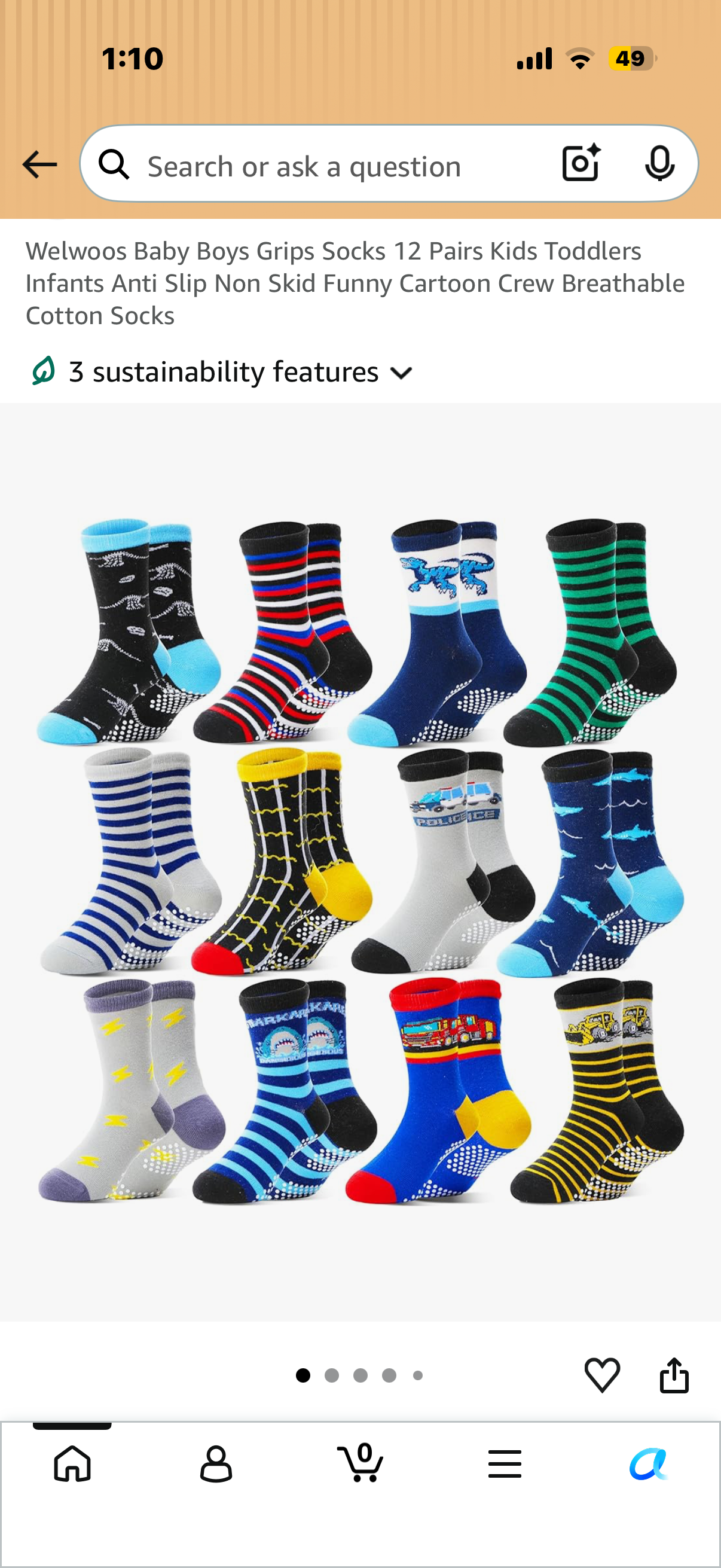 Welwoos Boys Grips Socks 12 Pairs Kids Anti Slip Non Skid Funny Cartoon Crew Breathable Cotton Socks (Size 9-14 years )