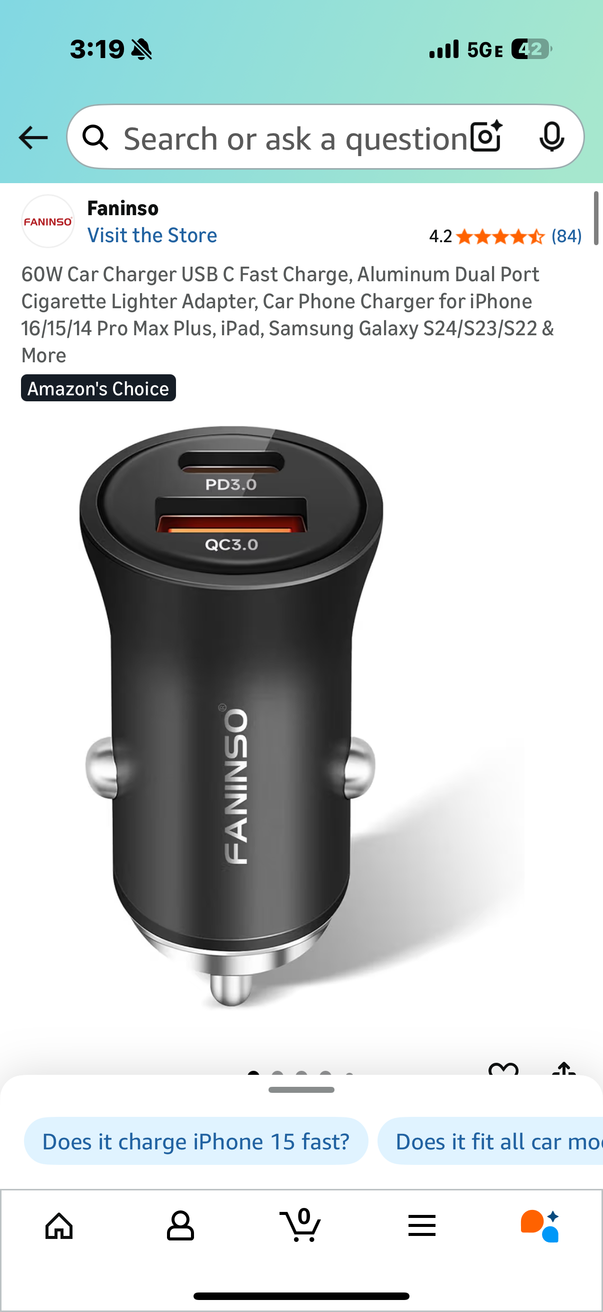 60W Car Charger USB C Fast Charge, Aluminum Dual Port Cigarette Lighter Adapter, Car Phone Charger for iPhone 16/15/14 Pro Max Plus, iPad, Samsung Galaxy S24/S23/S22 & More