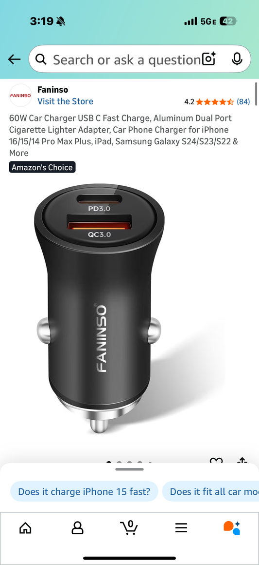 60W Car Charger USB C Fast Charge, Aluminum Dual Port Cigarette Lighter Adapter, Car Phone Charger for iPhone 16/15/14 Pro Max Plus, iPad, Samsung Galaxy S24/S23/S22 & More