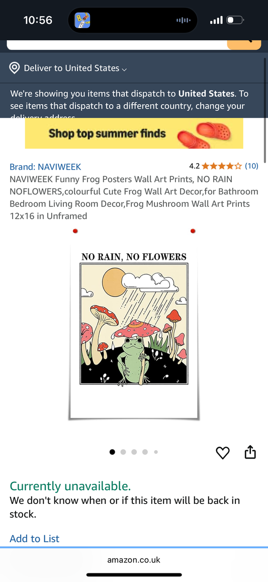 Funny Frog Posters Wall Art Prints, NO RAIN NOFLOWERS, Frog Mushroom Wall Art Prints *16x24 in* Unframed