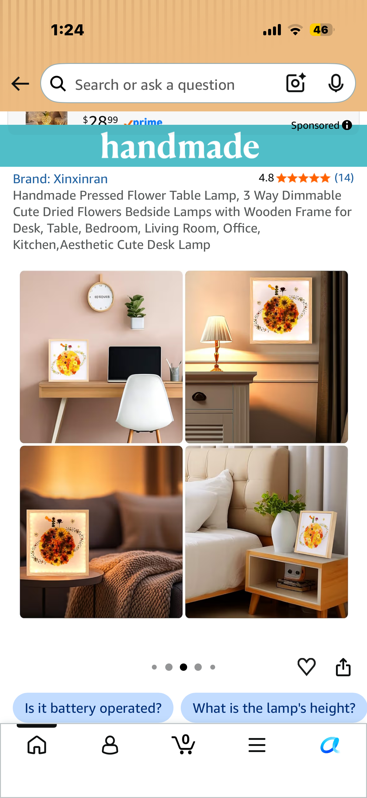 Handmade Pressed Flower Table Lamp, 3 Way Dimmable Cute Dried Flowers Bedside Lamps with Wooden Frame for Desk, Table, Bedroom, Living Room, Office, Kitchen,Aesthetic Cute Desk Lamp