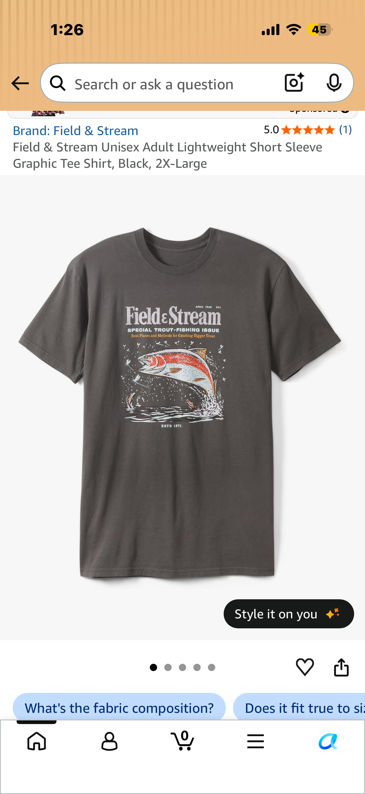 Field & Stream Unisex Adult Lightweight Short Sleeve Graphic Tee Shirt, Black, )Size 2XL)