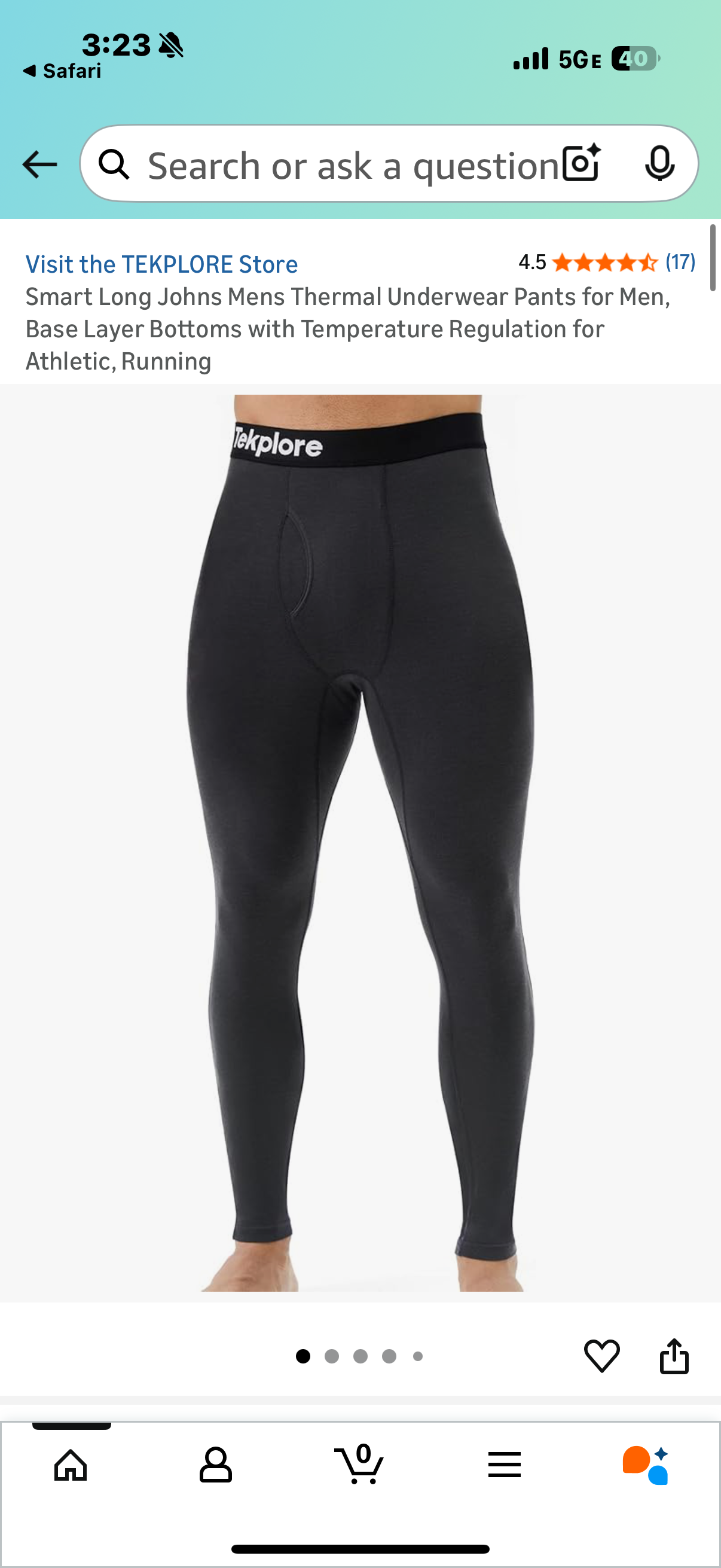 Smart Long Johns Mens Thermal Underwear Pants for Men, Base Layer Bottoms with Temperature Regulation for Athletic, Running