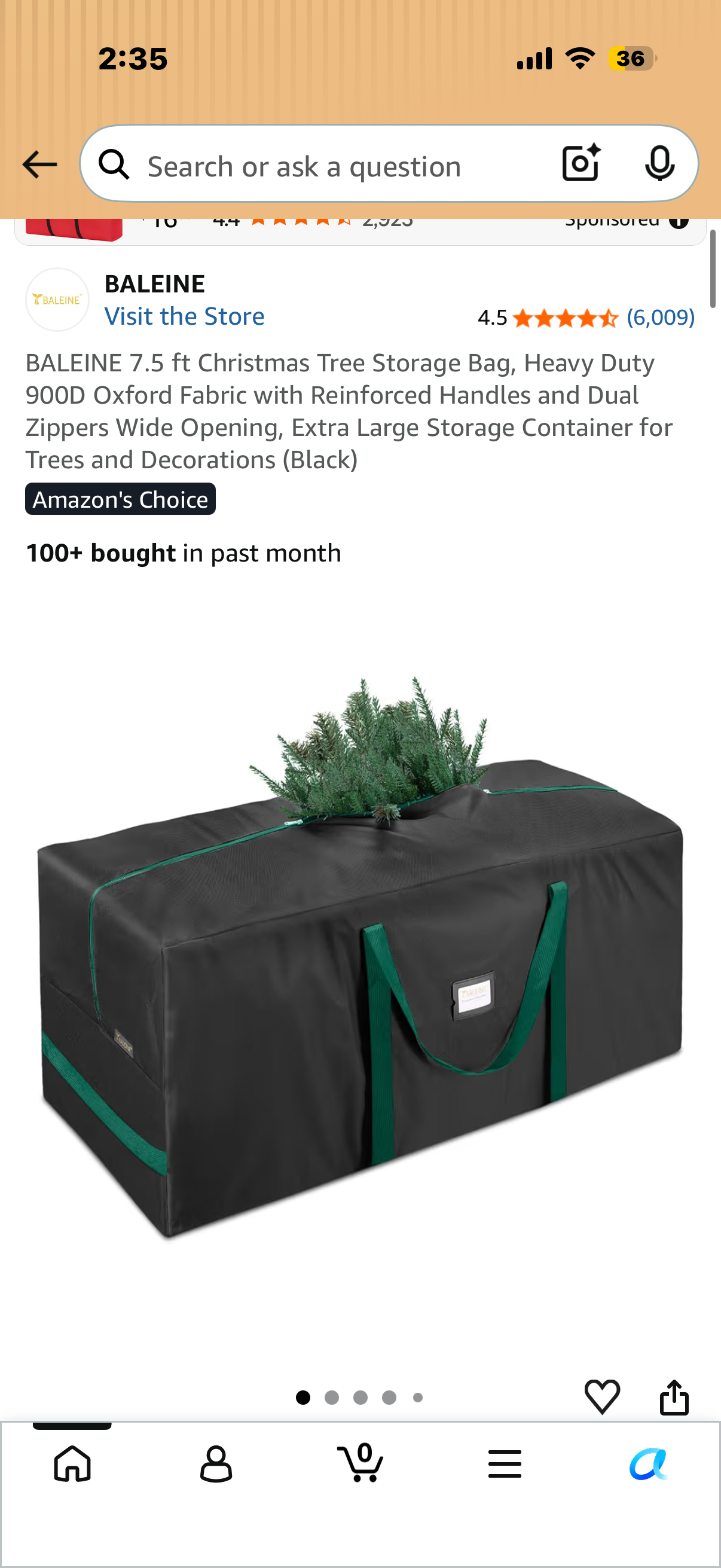 BALEINE 7.5 ft Christmas Tree Storage Bag, Heavy Duty 900D Oxford Fabric with Reinforced Handles and Dual Zippers Wide Opening, Extra Large Storage Container for Trees and Decorations RED NOT BLACK