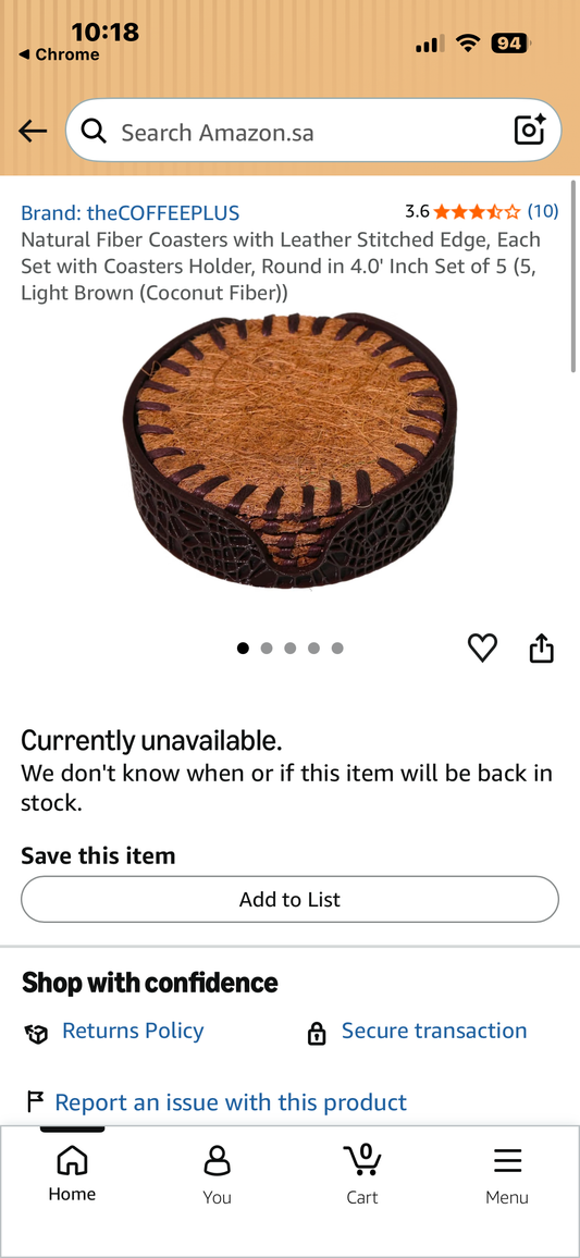 Natural Fiber Coasters with Leather Stitched Edge, Each Set with Coasters Holder, Round in 4.0' Inch Set of 5 (5, Light Brown (Coconut Fiber))
