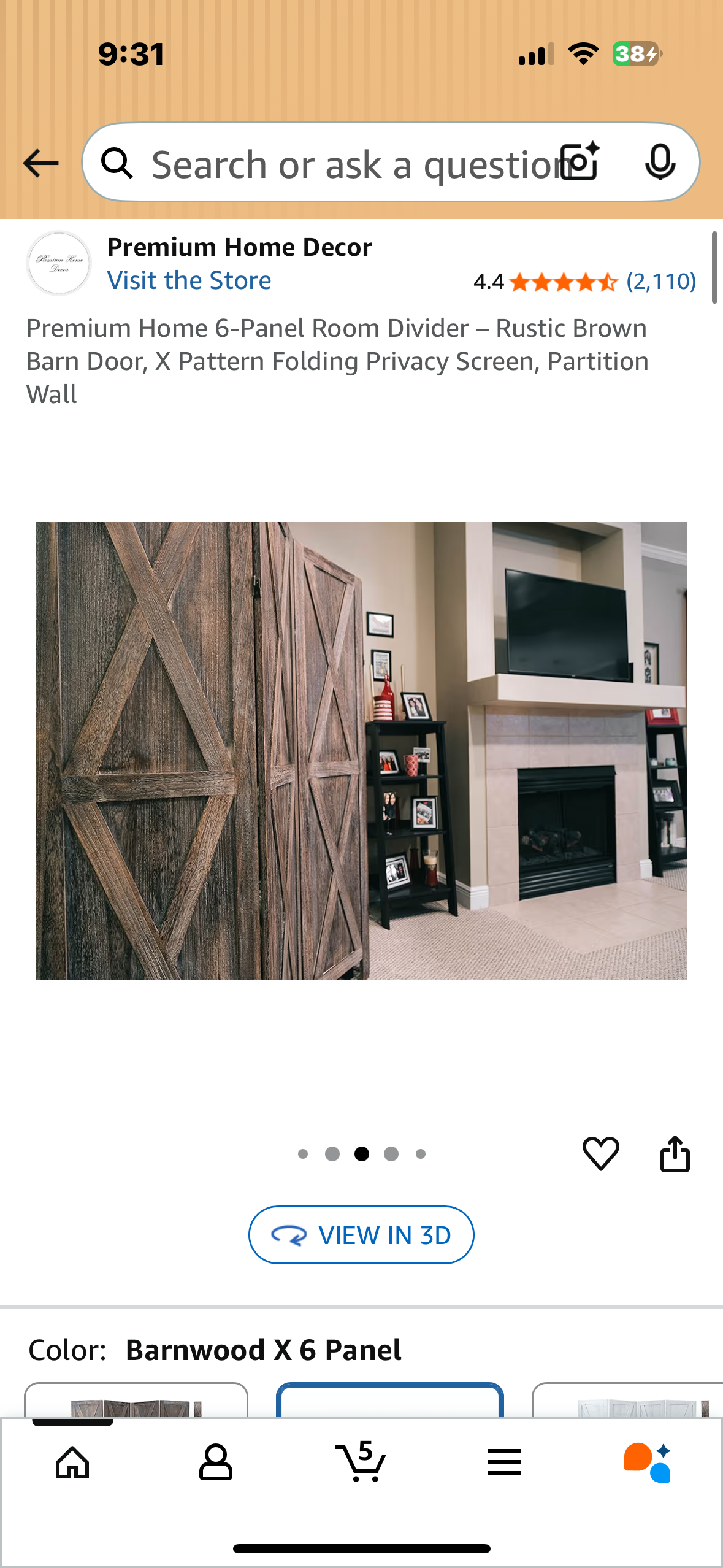 Premium Home 6-Panel Room Divider – Rustic Brown Barn Door, X Pattern Folding Privacy Screen, Partition Wall (L1066)