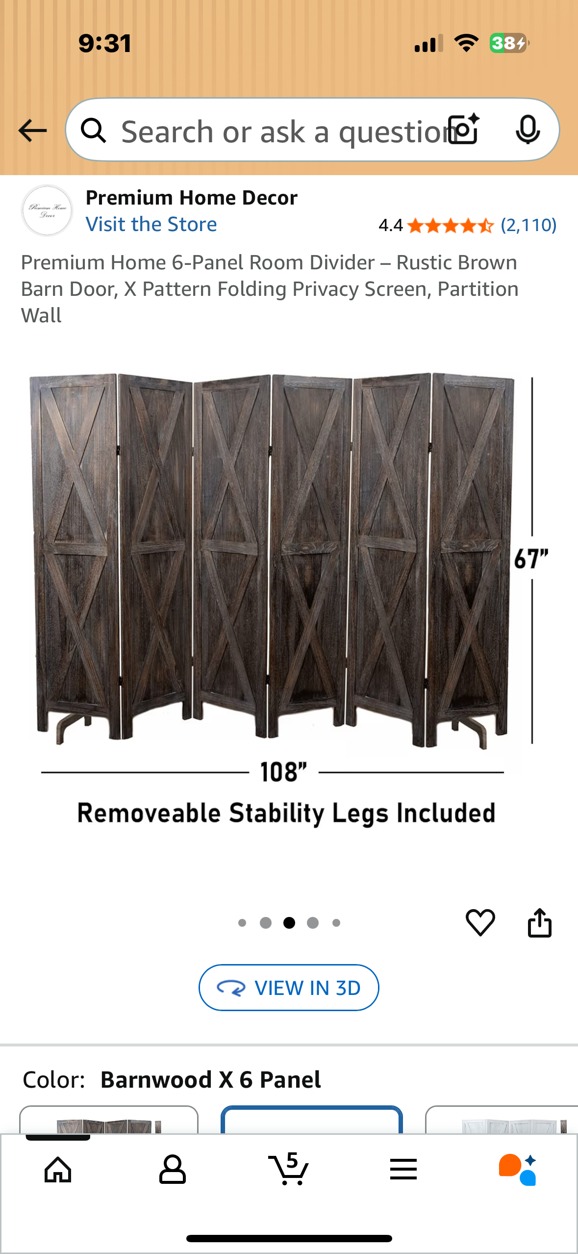 Premium Home 6-Panel Room Divider – Rustic Brown Barn Door, X Pattern Folding Privacy Screen, Partition Wall (L1066)