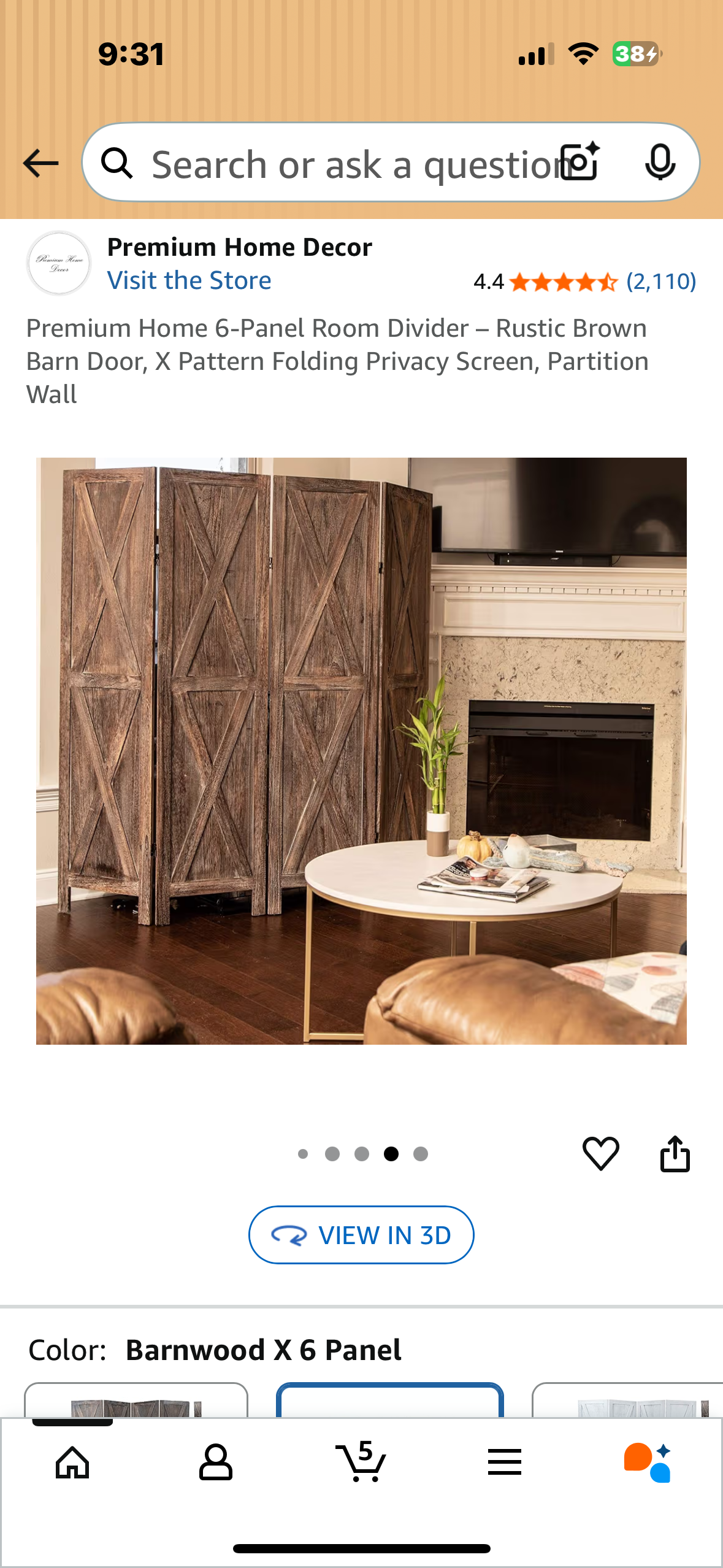 Premium Home 6-Panel Room Divider – Rustic Brown Barn Door, X Pattern Folding Privacy Screen, Partition Wall (L1066)