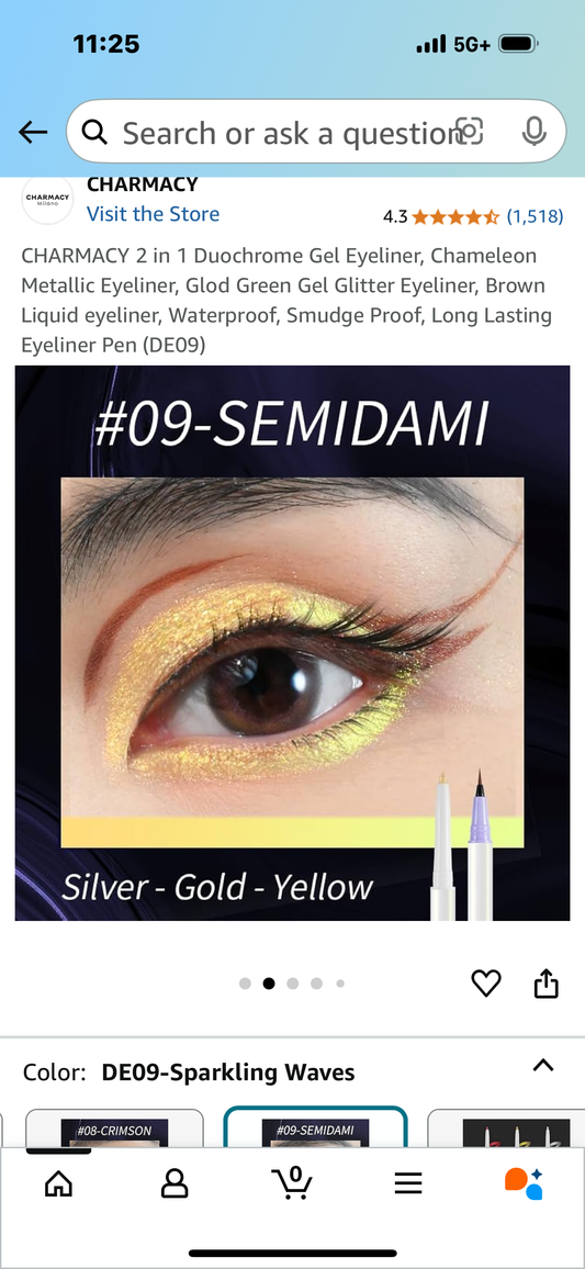 2 in 1 Duochrome Gel Eyeliner, Chameleon Metallic Eyeliner, Glod Green Gel Glitter Eyeliner, Brown Liquid eyeliner, Waterproof, Smudge Proof, Long Lasting Eyeliner Pen (DE09)