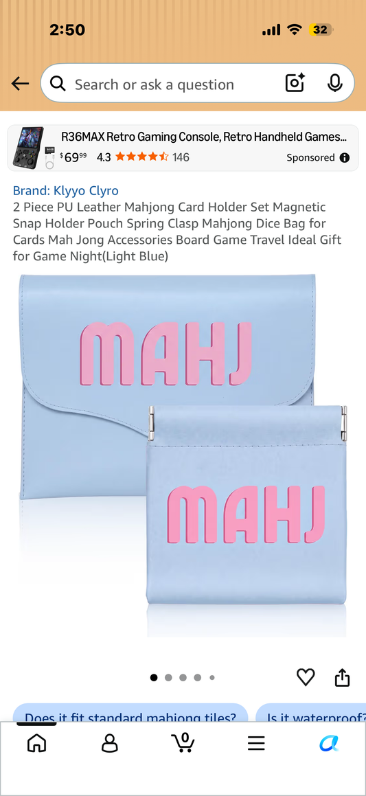 2 Piece PU Leather Mahjong Card Holder Set Magnetic Snap Holder Pouch Spring Clasp Mahjong Dice Bag for Cards Mah Jong Accessories Board Game Travel Ideal Gift for Game Night(Light Blue)