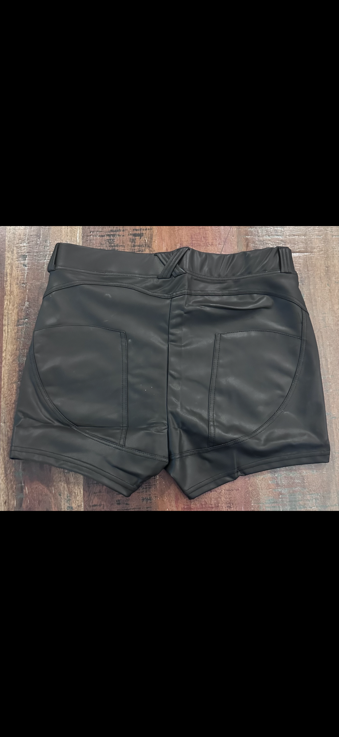 Jean Shorts Womens Solid Leather Look Shorts Black (Size M)