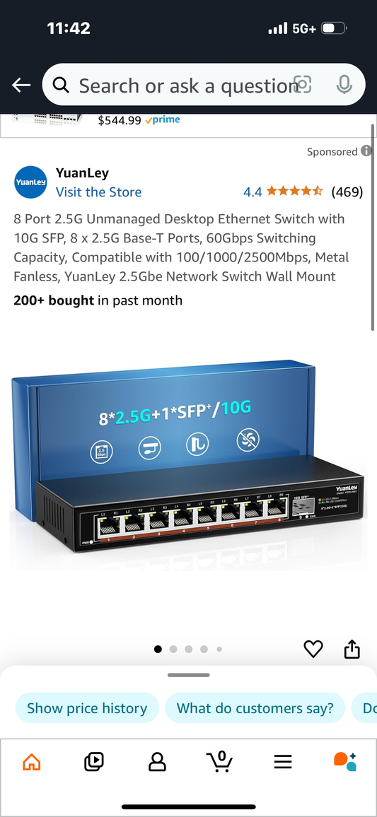8 Port 2.5G Unmanaged Desktop Ethernet Switch with 10G SFP, 8 x 2.5G Base-T Ports, 60Gbps Switching Capacity, Compatible with 100/1000/2500Mbps, Metal Fanless, YuanLey 2.5Gbe Network Switch Wall Mount