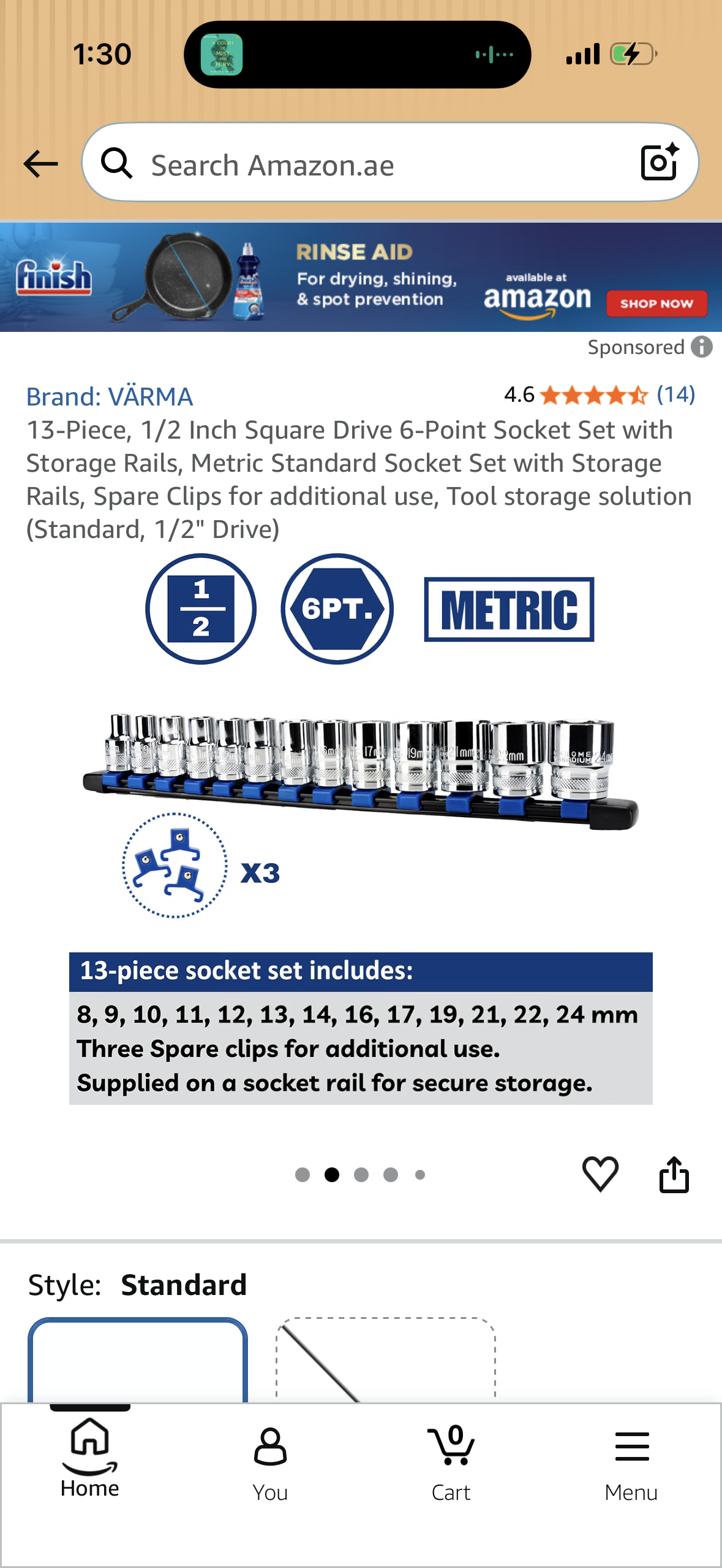 13-Piece, 1/2 Inch Square Drive 6-Point Socket Set with Storage Rails, Metric Standard Socket Set with Storage Rails, Spare Clips for additional use, Tool storage solution (Standard, 1/2" Drive)