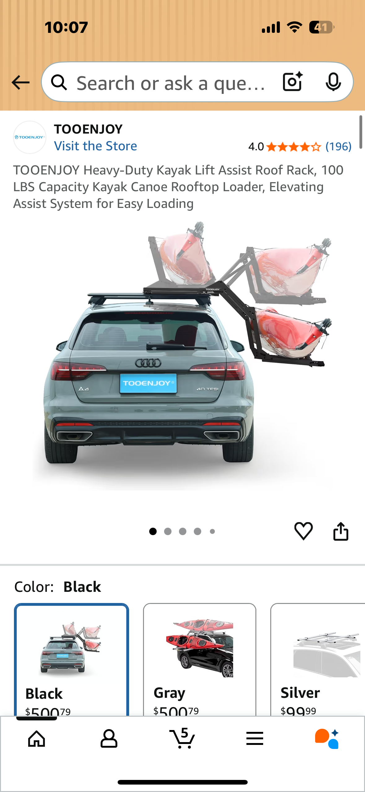 TOOENJOY Heavy-Duty Kayak Lift Assist Roof Rack, 100 LBS Capacity Kayak Canoe Rooftop Loader, Elevating Assist System for Easy Loading (W524)