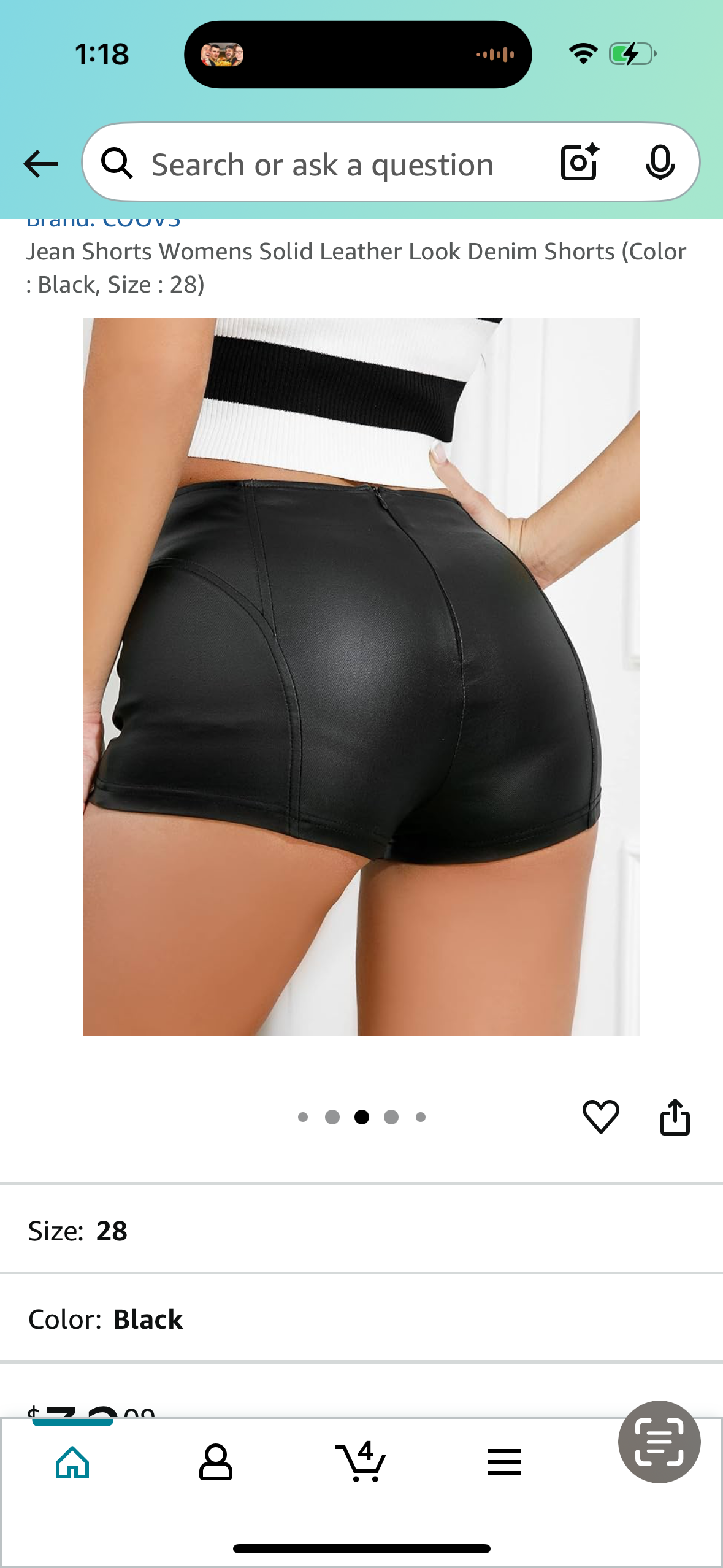 Jean Shorts Womens Solid Leather Look Shorts Black (Size M)