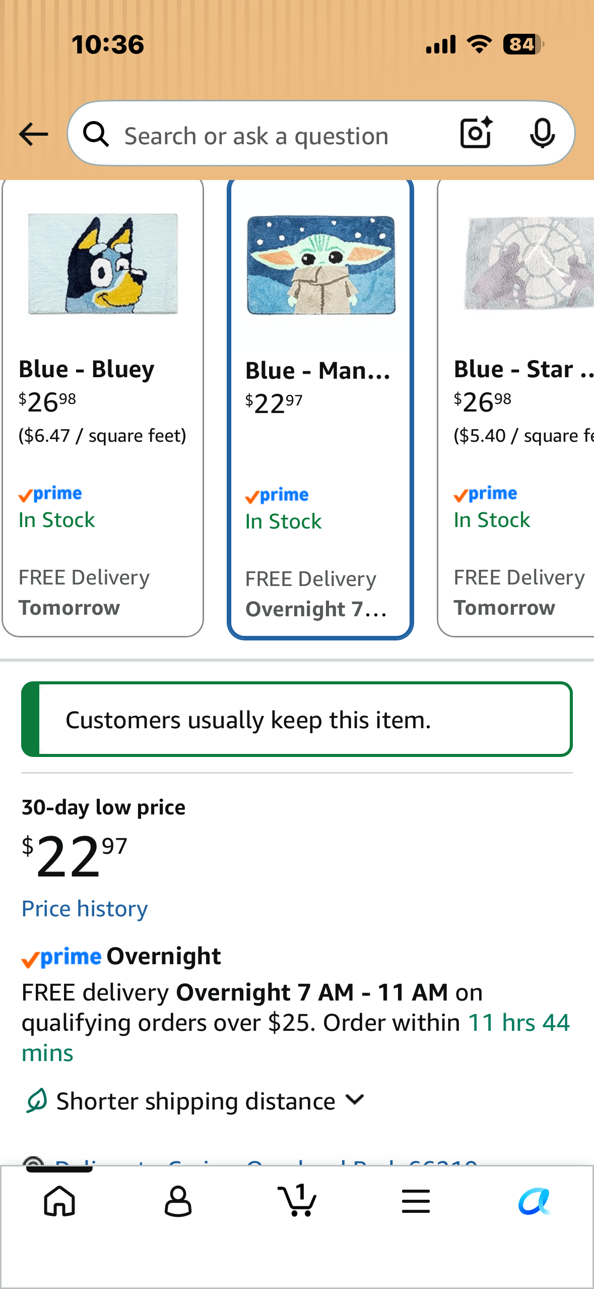Jay Franco Star Wars The Mandalorian Blue Space Tufted Polyester Bath Rug, Kids Bath Features Baby Yoda Grogu (Official Star Wars Product)