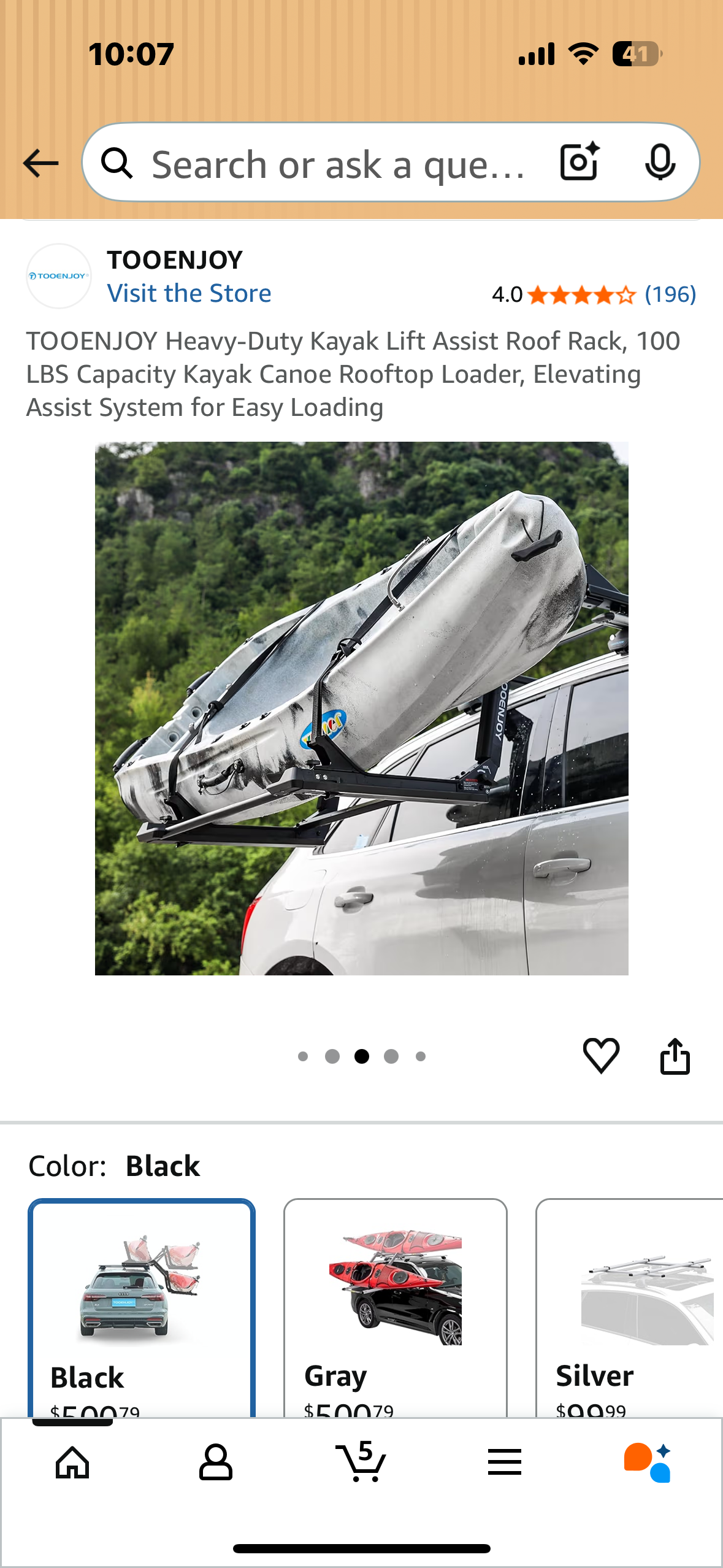 TOOENJOY Heavy-Duty Kayak Lift Assist Roof Rack, 100 LBS Capacity Kayak Canoe Rooftop Loader, Elevating Assist System for Easy Loading (W524)