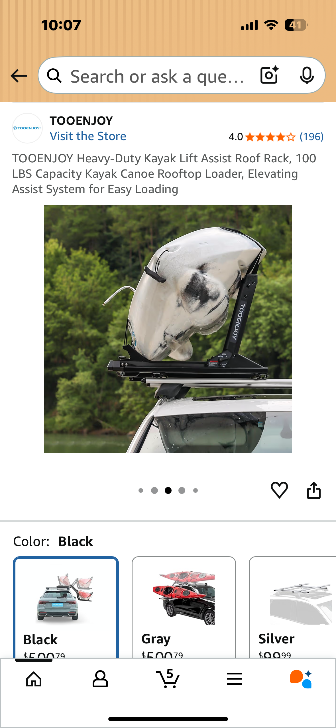 TOOENJOY Heavy-Duty Kayak Lift Assist Roof Rack, 100 LBS Capacity Kayak Canoe Rooftop Loader, Elevating Assist System for Easy Loading (W524)