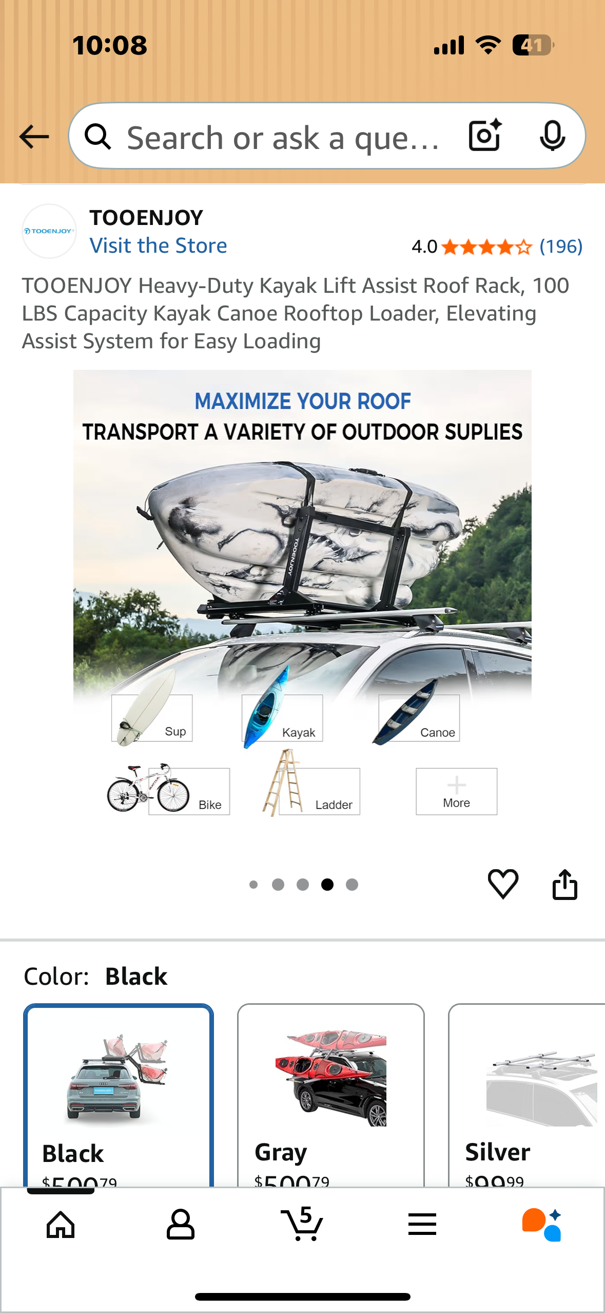 TOOENJOY Heavy-Duty Kayak Lift Assist Roof Rack, 100 LBS Capacity Kayak Canoe Rooftop Loader, Elevating Assist System for Easy Loading (W524)