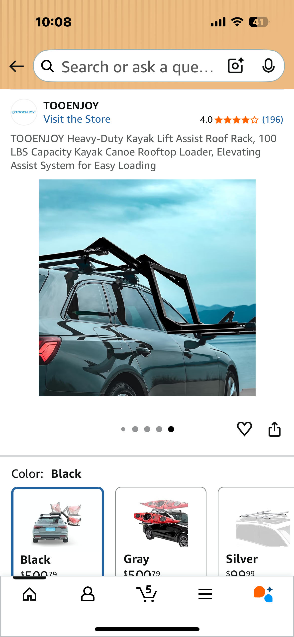 TOOENJOY Heavy-Duty Kayak Lift Assist Roof Rack, 100 LBS Capacity Kayak Canoe Rooftop Loader, Elevating Assist System for Easy Loading (W524)