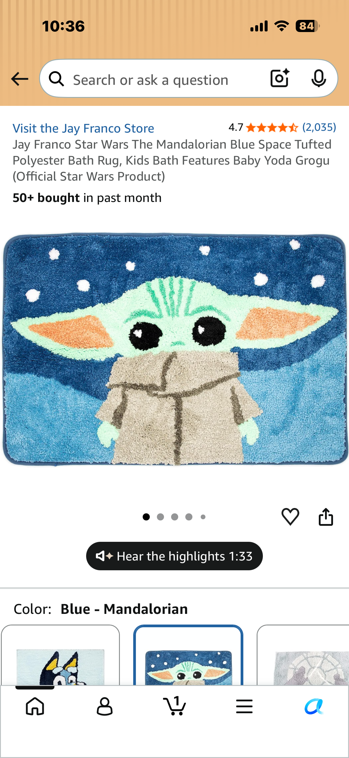 Jay Franco Star Wars The Mandalorian Blue Space Tufted Polyester Bath Rug, Kids Bath Features Baby Yoda Grogu (Official Star Wars Product)