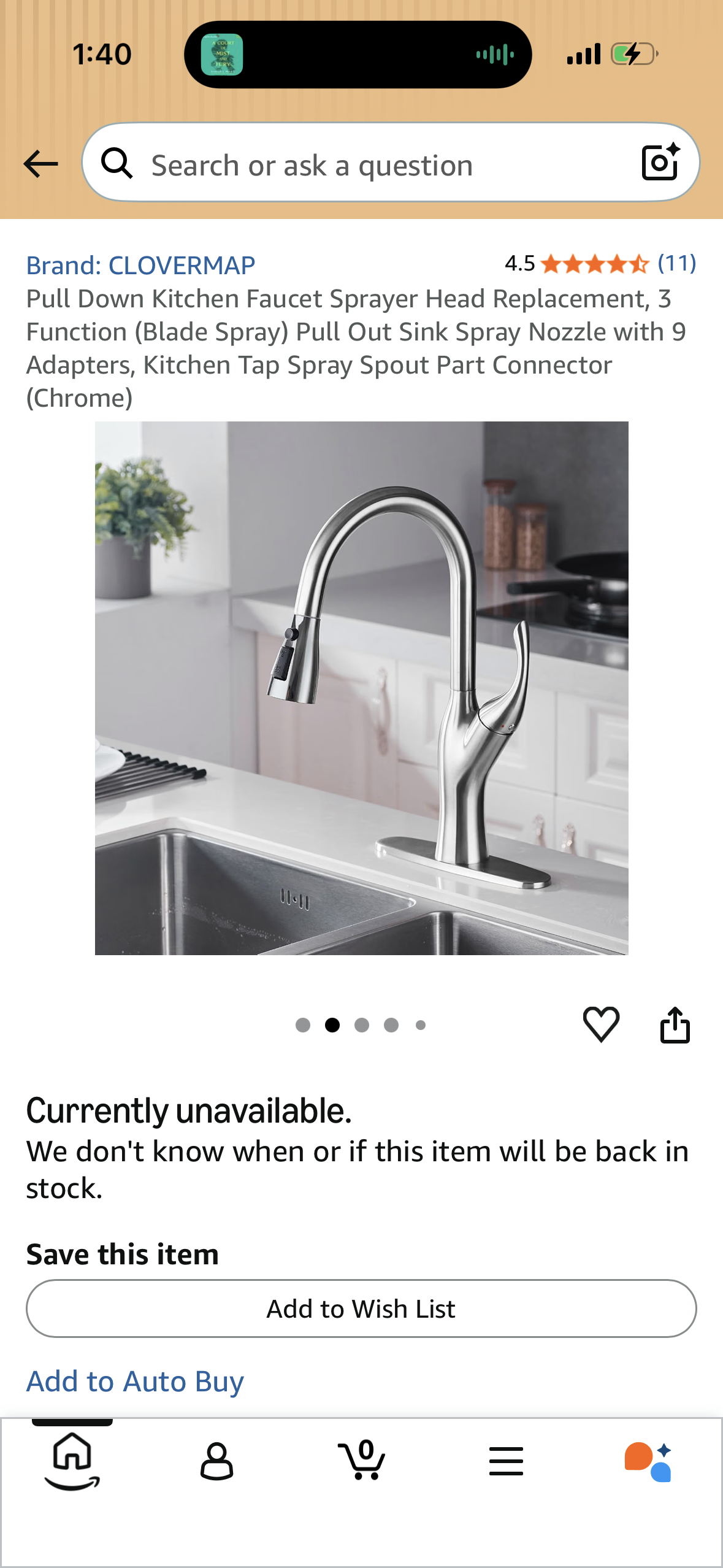Pull Down Kitchen Faucet Sprayer Head Replacement, 3 Function (Blade Spray) Pull Out Sink Spray Nozzle with 9 Adapters, Kitchen Tap Spray Spout Part Connector (Chrome)