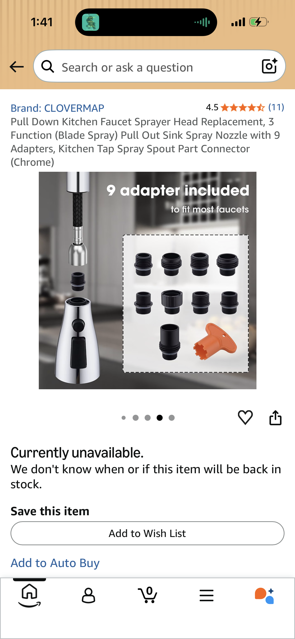 Pull Down Kitchen Faucet Sprayer Head Replacement, 3 Function (Blade Spray) Pull Out Sink Spray Nozzle with 9 Adapters, Kitchen Tap Spray Spout Part Connector (Chrome)