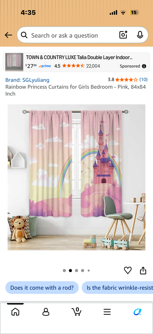 Rainbow Princess Curtains for Girls Bedroom - Pink, 84x84 Inch