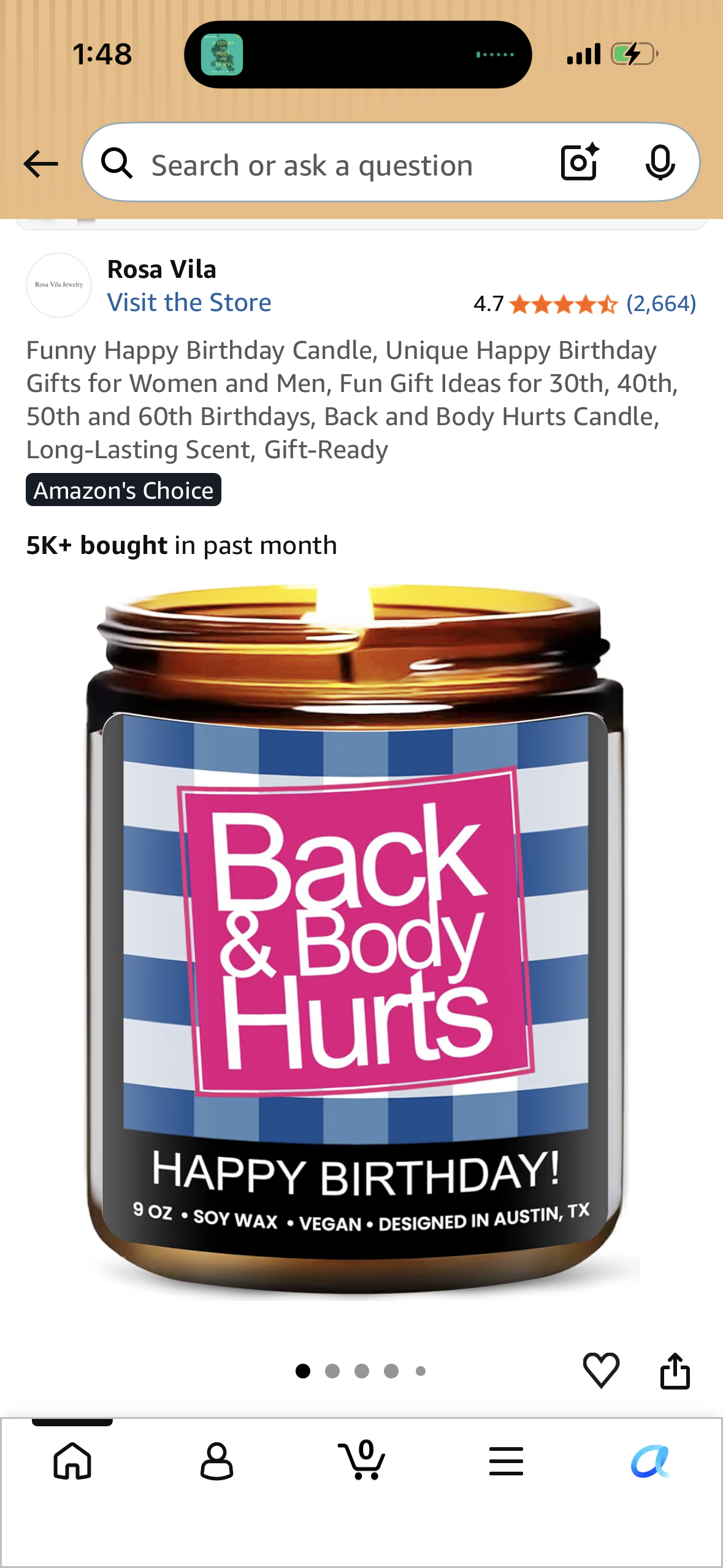 Funny Happy Birthday Vanilla Candle, Unique Happy Birthday Gifts for Women and Men, Fun Gift Ideas for 30th, 40th, 50th and 60th Birthdays, Back and Body Hurts Candle, Long-Lasting Scent, Gift-Ready