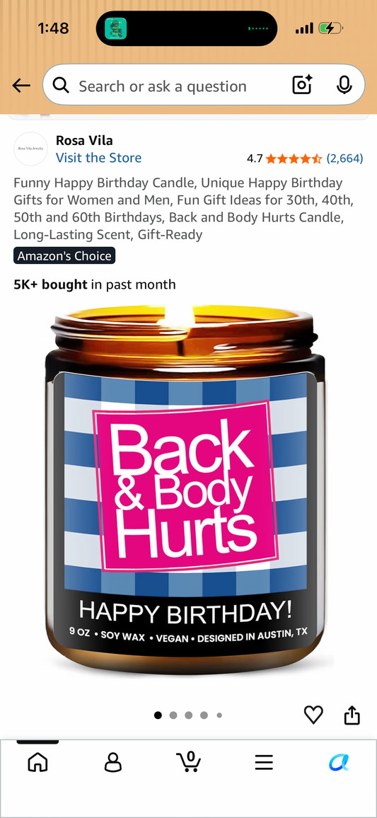 Funny Happy Birthday Vanilla Candle, Unique Happy Birthday Gifts for Women and Men, Fun Gift Ideas for 30th, 40th, 50th and 60th Birthdays, Back and Body Hurts Candle, Long-Lasting Scent, Gift-Ready