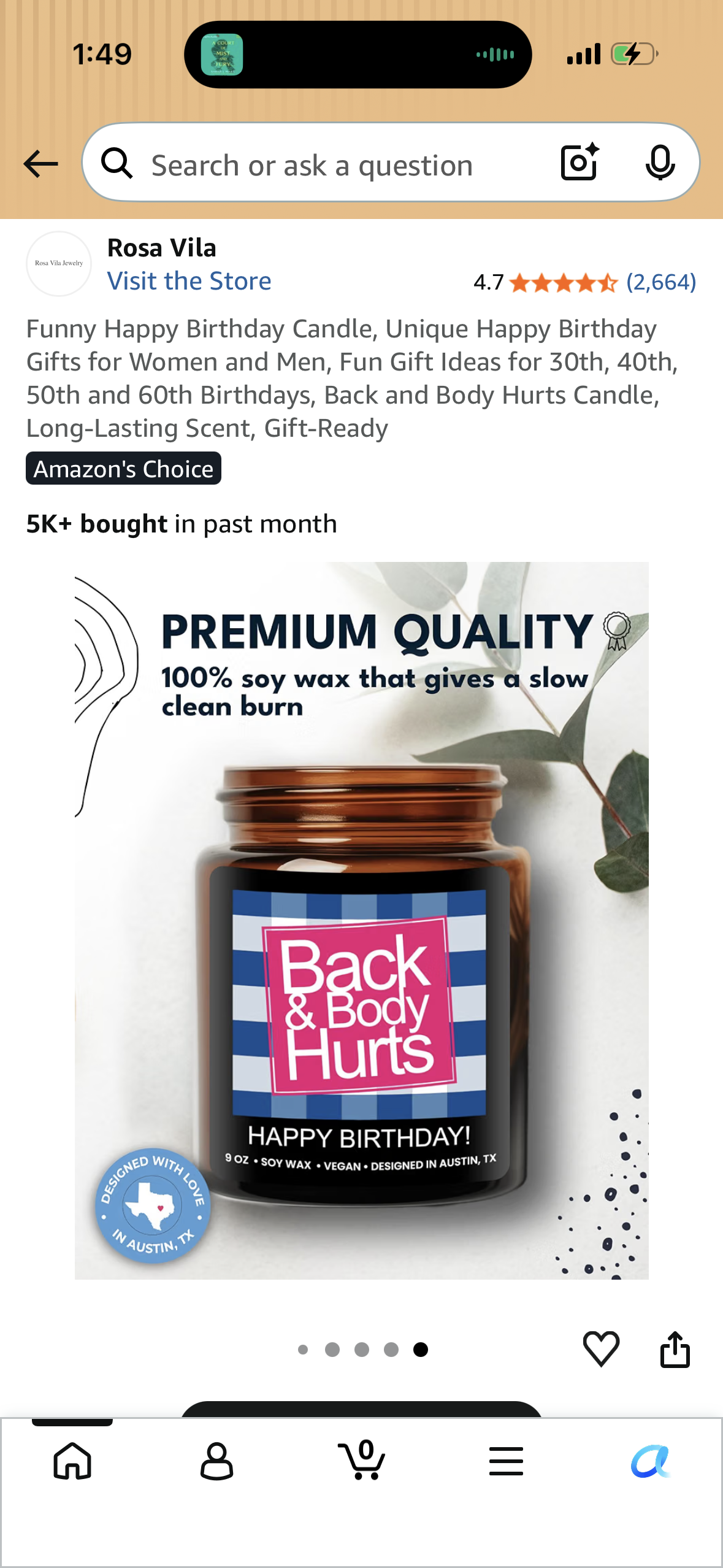 Funny Happy Birthday Vanilla Candle, Unique Happy Birthday Gifts for Women and Men, Fun Gift Ideas for 30th, 40th, 50th and 60th Birthdays, Back and Body Hurts Candle, Long-Lasting Scent, Gift-Ready