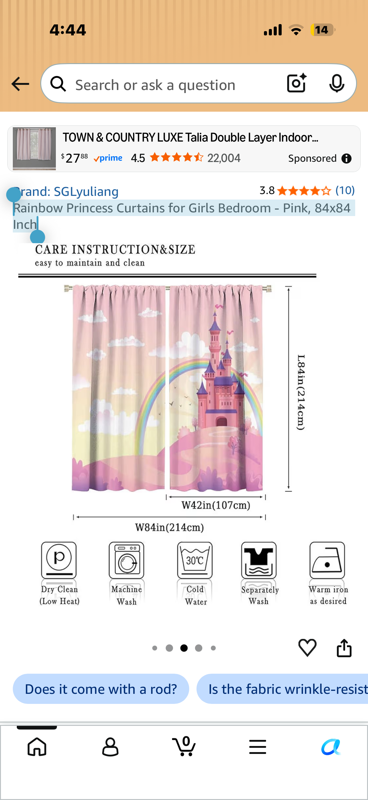 Rainbow Princess Curtains for Girls Bedroom - Pink, 84x84 Inch