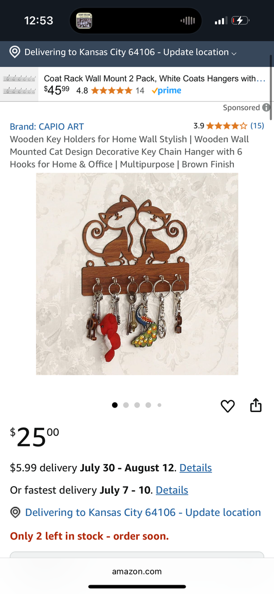 Wooden Key Holders for Home Wall Stylish | Wooden Wall Mounted Cat Design Decorative Key Chain Hanger with 6 Hooks for Home & Office | Multipurpose | Brown Finish