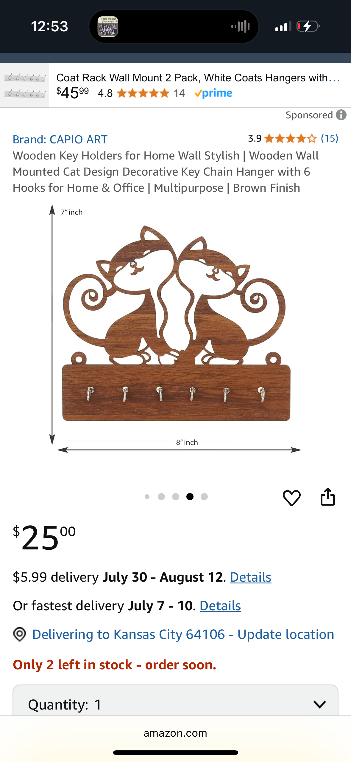 Wooden Key Holders for Home Wall Stylish | Wooden Wall Mounted Cat Design Decorative Key Chain Hanger with 6 Hooks for Home & Office | Multipurpose | Brown Finish