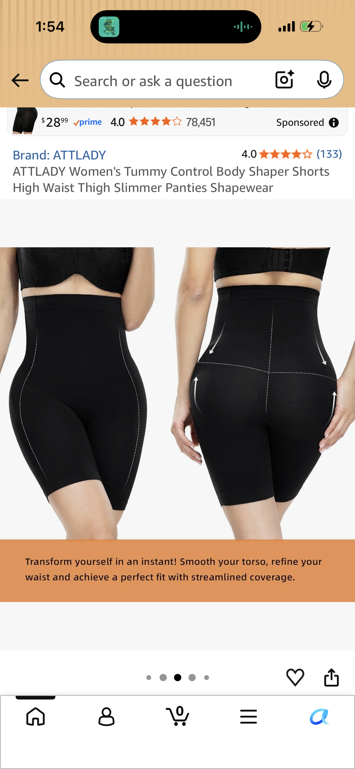 ATTLADY Women's Tummy Control Body Shaper Shorts High Waist Thigh Slimmer Panties Shapewear (Size Medium/Large)