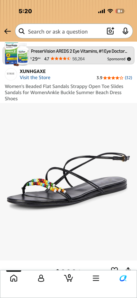 Women's Beaded Flat Sandals Strappy Open Toe Slides Sandals for WomenAnkle Buckle Summer Beach Dress Shoes (Size 8)