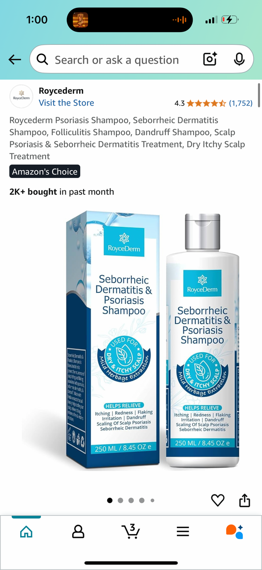 Roycederm Psoriasis Shampoo, Seborrheic Dermatitis Shampoo, Folliculitis Shampoo, Dandruff Shampoo, Scalp Psoriasis & Seborrheic Dermatitis Treatment, Dry Itchy Scalp Treatment