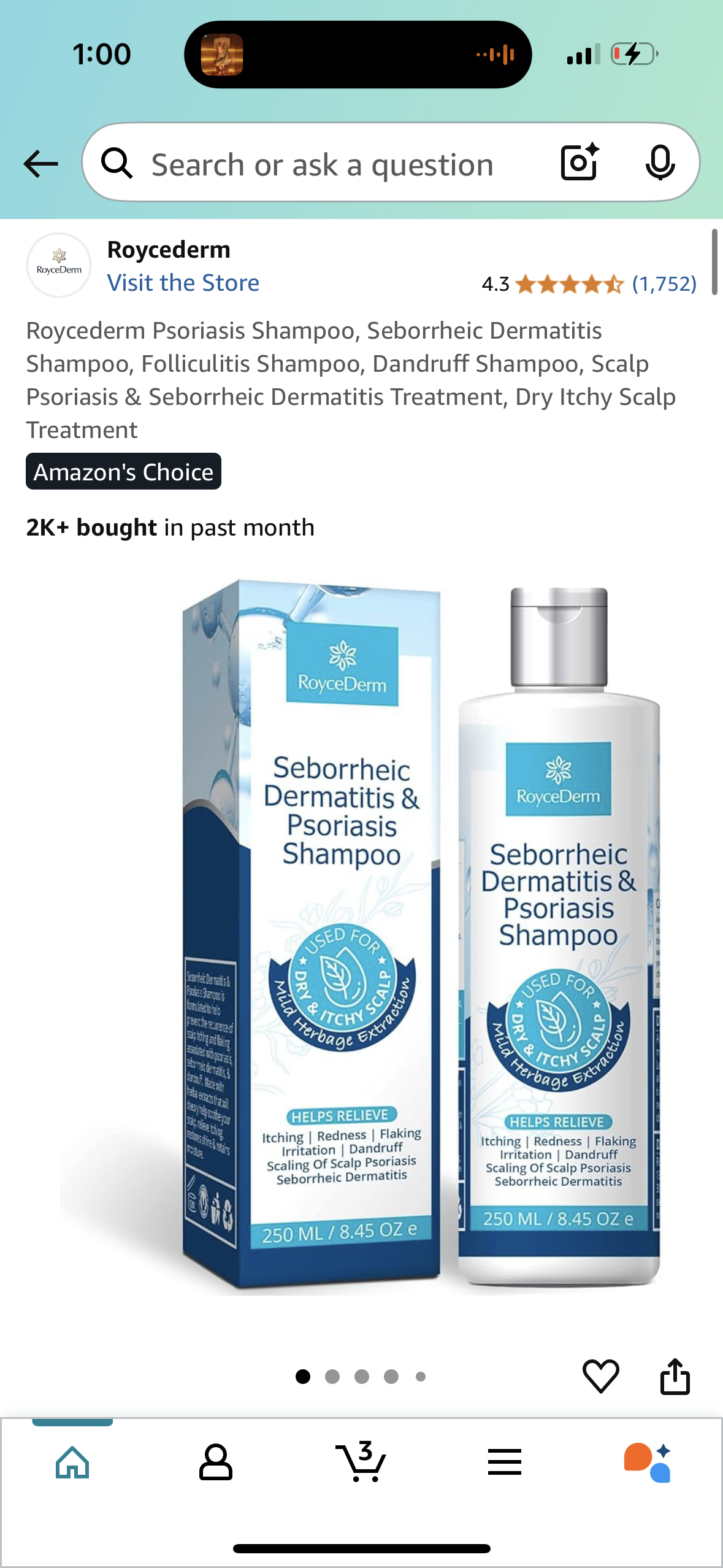 Roycederm Psoriasis Shampoo, Seborrheic Dermatitis Shampoo, Folliculitis Shampoo, Dandruff Shampoo, Scalp Psoriasis & Seborrheic Dermatitis Treatment, Dry Itchy Scalp Treatment