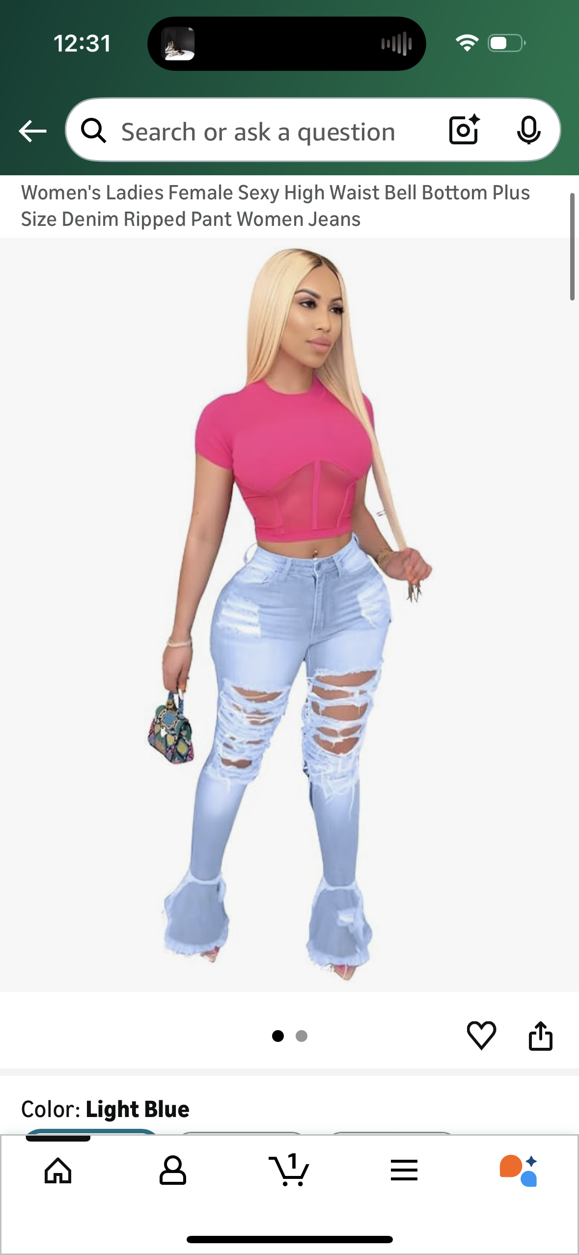 Women's Ladies Female Sexy High Waist Bell Bottom Jeans (Size Large)