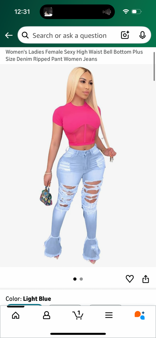 Women's Ladies Female Sexy High Waist Bell Bottom Jeans (Size Large)