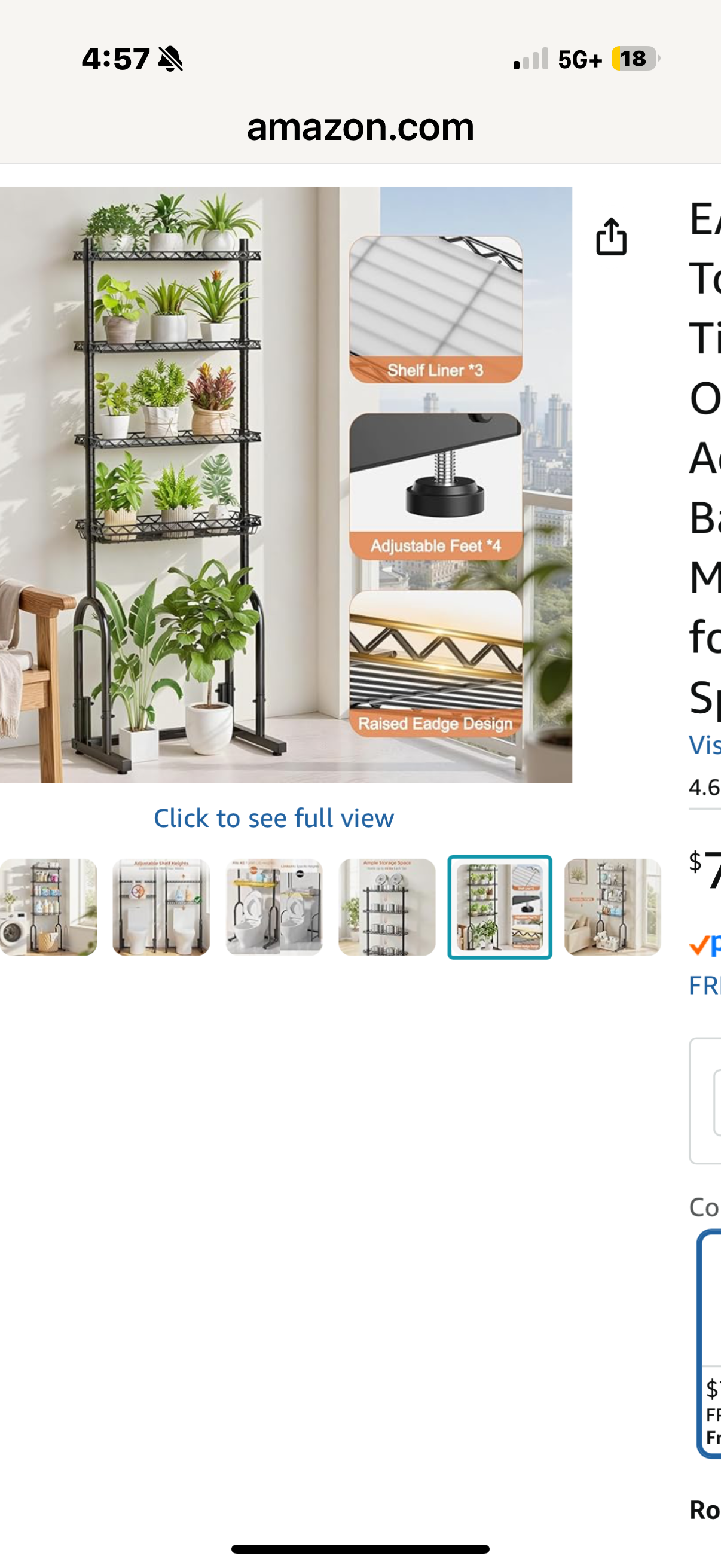 EAGMAK Over The Toilet Storage Rack, 4-Tier Bathroom Organizer with Adjustable Shelves & Basket, Rust-Resistant Metal Over Toilet Shelf for Small Bathroom Space Saving, Black