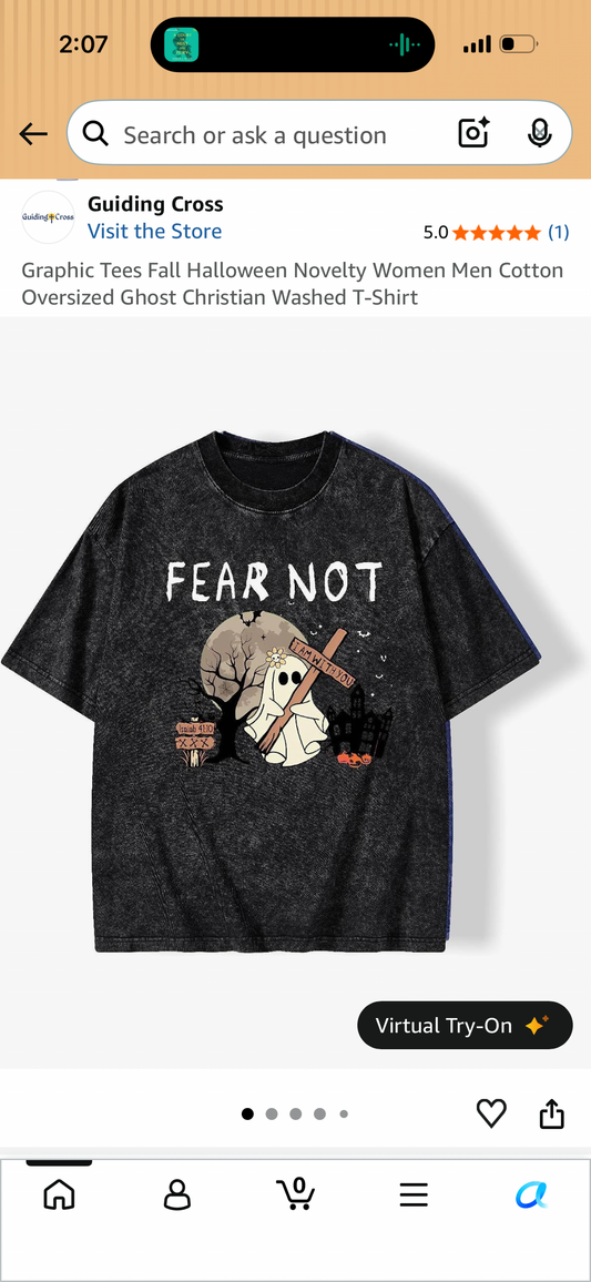 Fear Not - Graphic Tees Fall Halloween Novelty Women Men Cotton Oversized Ghost Christian Washed T-Shirt (Size X-Large)