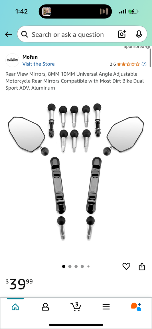 Rear View Mirrors, 8MM 10MM Universal Angle Adjustable Motorcycle Rear Mirrors Compatible with Most Dirt Bike Dual Sport ADV, Aluminum